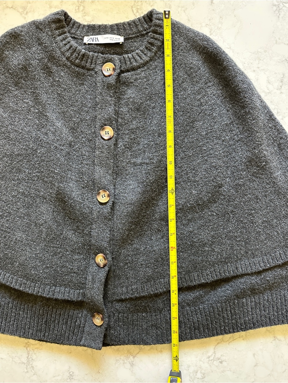 ZARA Women’s Charcoal Button-Front Knit Cape Cardigan - Picture 5 of 6